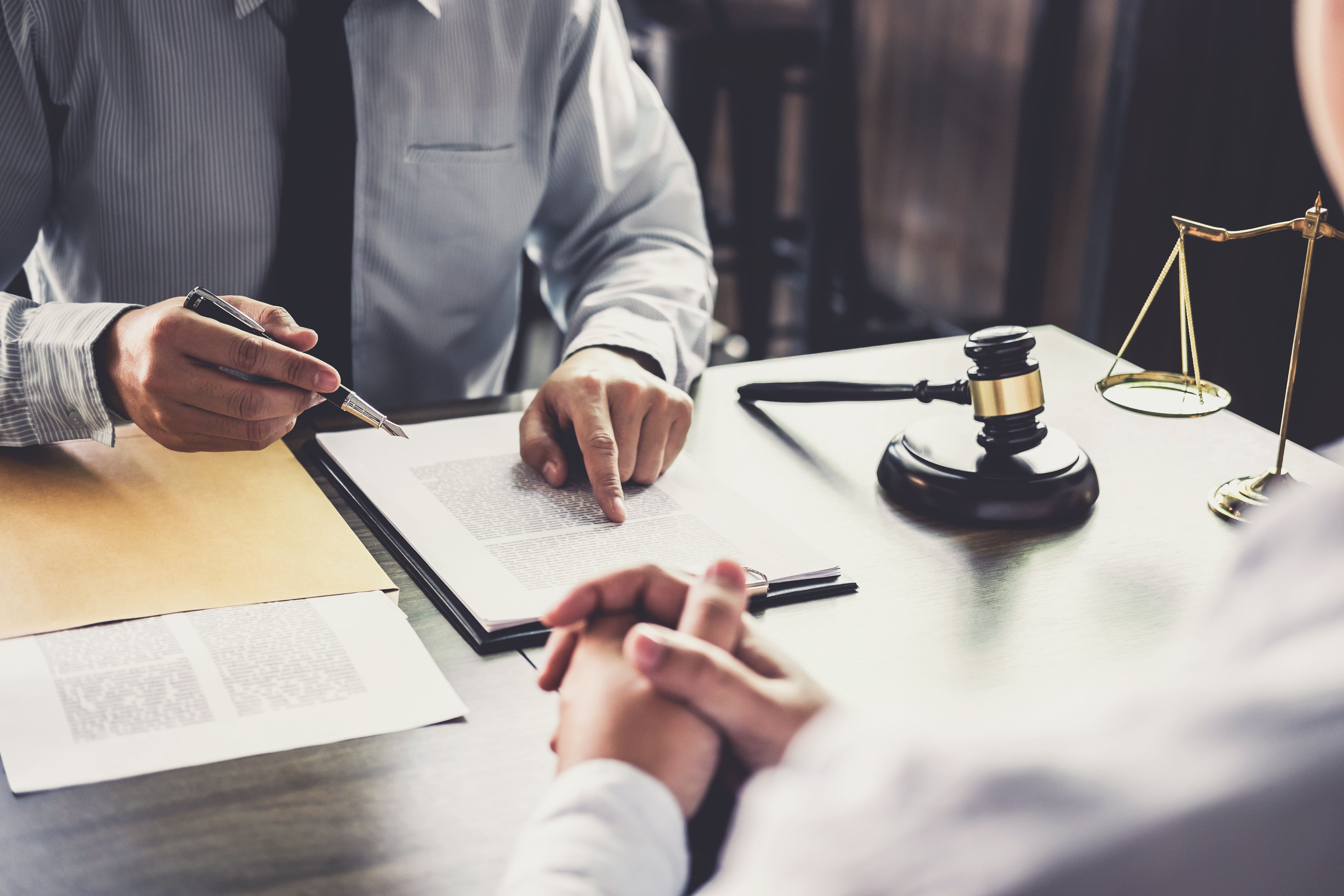 Gavel, law, Customer service good cooperation, Consultation between a Businessman and Male lawyer or judge consult having team meeting with client, Law and Legal services concept.