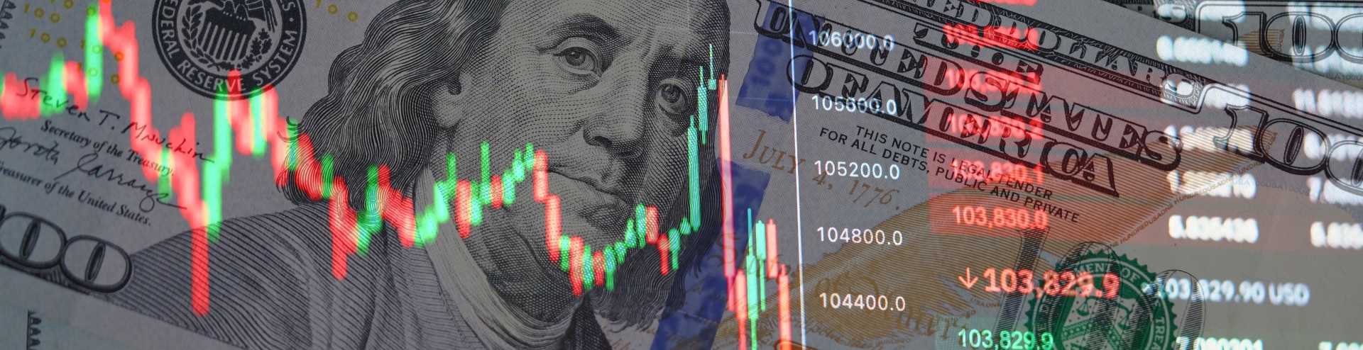stock market graphs and dollar note
